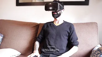 Bearded Man Is Using Virtual Reality To Imagine A Situation Where He Is Massaged