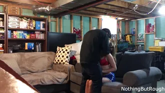 Sexy Blonde With Perfect Tits Gets Pounded In Parents' Basement By A Rough Stud