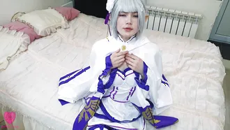 Rezero Emilia From Re Zero Begs For Human Sperm In Wild Cosplay Sex