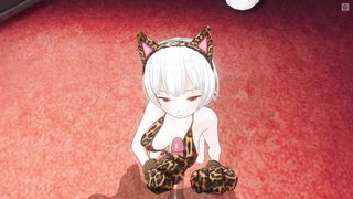 3D Hentai Neko Girl Strokes Your Dick With Her Paws