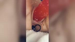 Fucking My Pussy With A Huge Dildo And Wearing Anal Beads