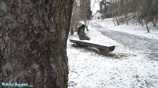 Public Agent Spanish Brunette Flashes Big Natural Tits In The Snow