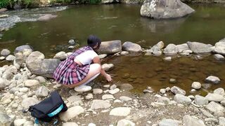 Horny Schoolgirl Skips Classes To Get Fucked In A River