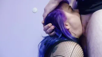 Blue Hair Girl Extreme Sloppy Messy Deepthroat Gagging Facefuck