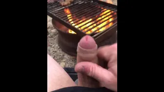 Cooking Food & Jerking By The Campfire, Cumming All Over My Meat, Then Pissed On The Fire To Put Out