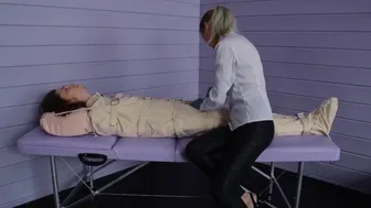 Figging With Ginger And Foley Bladder Catheterization Into Bondage Body Bag. Medical Play