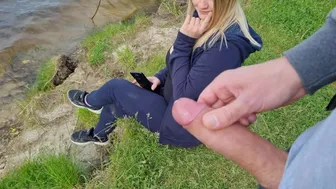 Man Public Flash Cock And Cumshot Near Blone Girl With Big Natural Tits On Nature