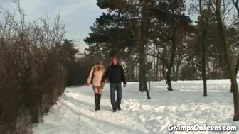 Slutty Snow Teen Fucks Grandpas Cock