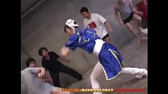 Chun-Li Cosplay Japanese Babe Groped In Huge Bukkake Gangbang