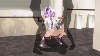 3D Hentai Schoolgirl In The Toilet Jumps On A Dick And Jerks Off Cocks Of Friends