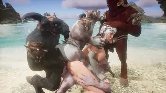 Furry Monsters Gangbang Girl At The Beach - Double Anal Dap 3D Hentai