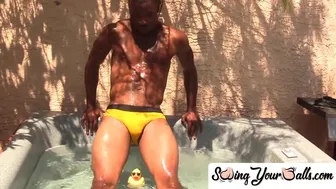 Solo Dark Muscle Head Jerks Off His Bbc Outside In A Jacuzzi