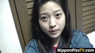 Delightful Japanese Chick Sits On The Latrine And Pees In A Cup