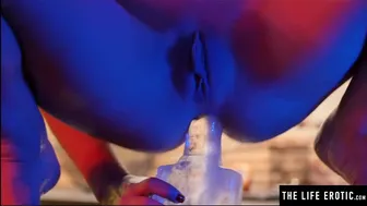 Watch Her Fucking Her Tight Asshole With A Huge Dildo Made Of Ice