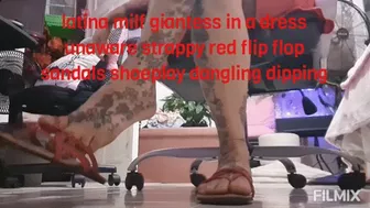 Latina Milf Giantess In A Dress Unaware Strappy Red Flip Flop Sandals Shoeplay Dangling Dipping