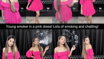 Young Spoiled Smoker Talking About Her Night Out While She Smokes In Her Pink Dress