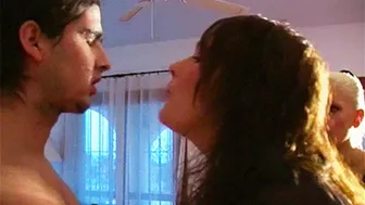 Spitting In His Mouth & Face - Bitchy Brats & Donkey - Mp4 Clip