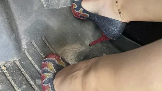 Driving And Flooring In Sexy Flame High Heels