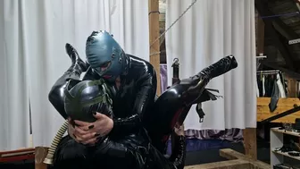 Strapon Fucking My Slut In Attic With Latex Mask On