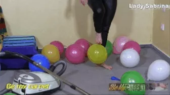 Lady Sabrina Balloon Popping With Vacuum Cleaner Foot Cam