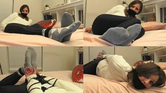 Bound And Gagged And Struggling In Sweater, Leggings And Socks