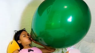 Your Sexy Stepsister Camylle Sensually Blows To Pop Your Huge Green Tuftex Balloon