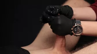 Wristwatch Fetish Handjob With Chronograph And Black Rubber Gloves