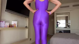 Hogtied In Purple Spandex Catsuit