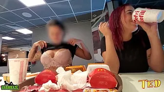 Two Naughty Girls Making Out With Their Breasts Out While Eating At Mcdonald's - Official Tattooed Angel