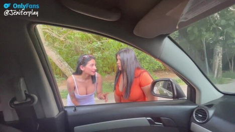 Jenifer Play And Her Friends Get Caught In The Act & End Up Getting A Hot Threesome In The Streets