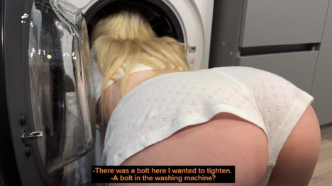 Blonde Step Sister Gets Trapped In The Washing Machine & Begs For A Family Taboo